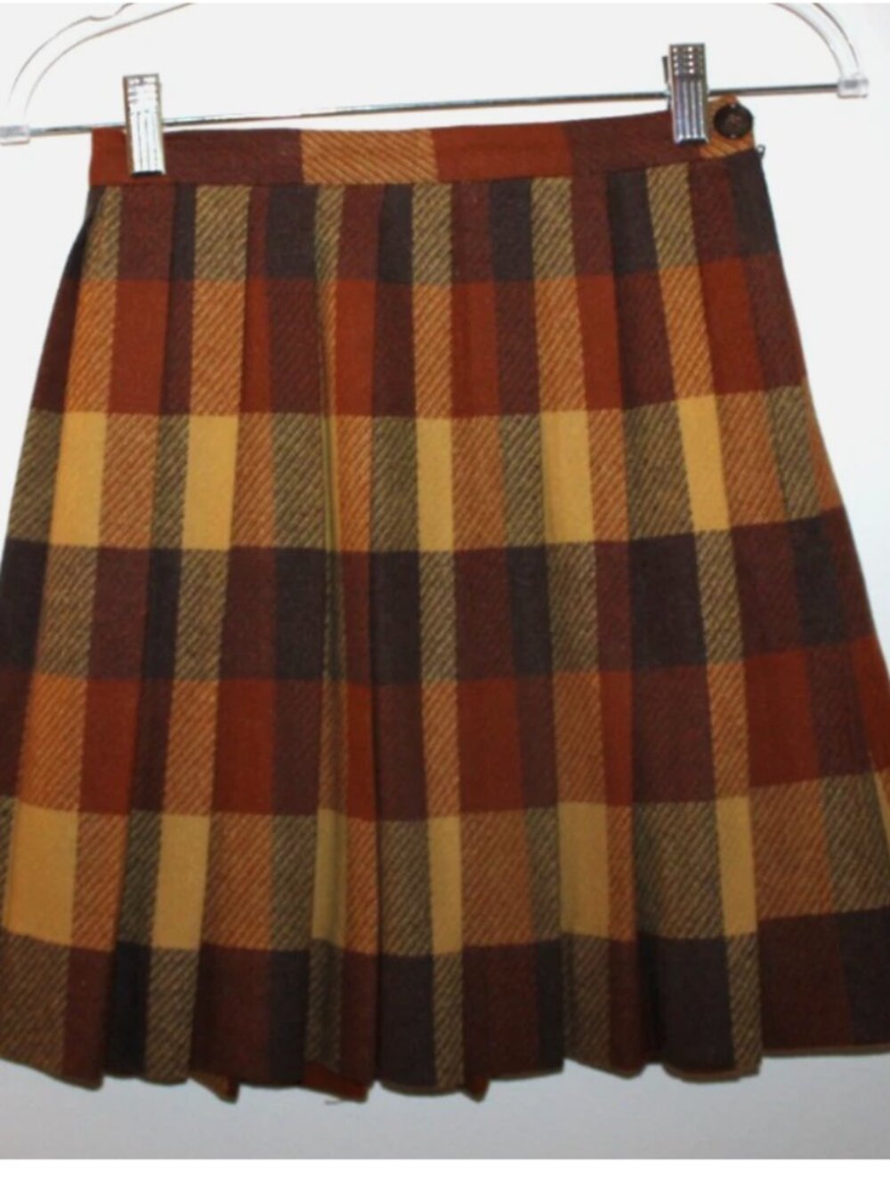 Vintage 1950s Girls Plaid Pleated Wool Skirt Chestnut Hill St Mary's 24 Waist XS